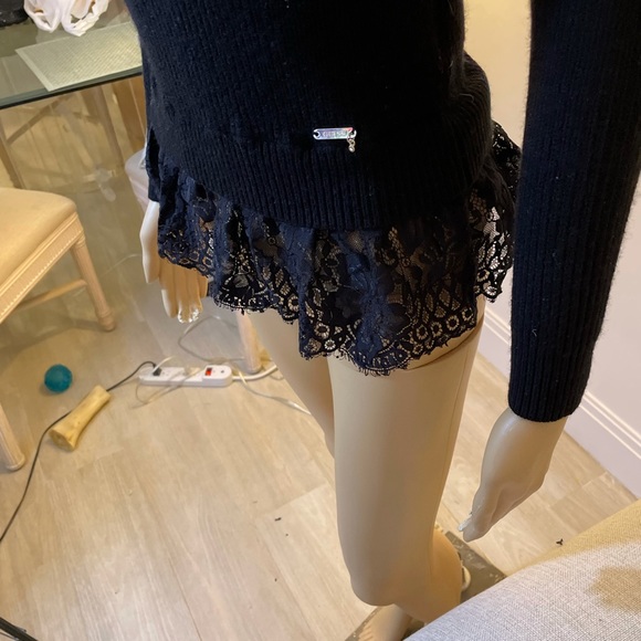 Guess, Black Sequined Sweater W/ Lace bottom Sz 10 - Picture 7 of 9